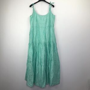 Mille Women's Small Dress Green Maui Stripe Linen Belted Tiered Midi NWT BD20